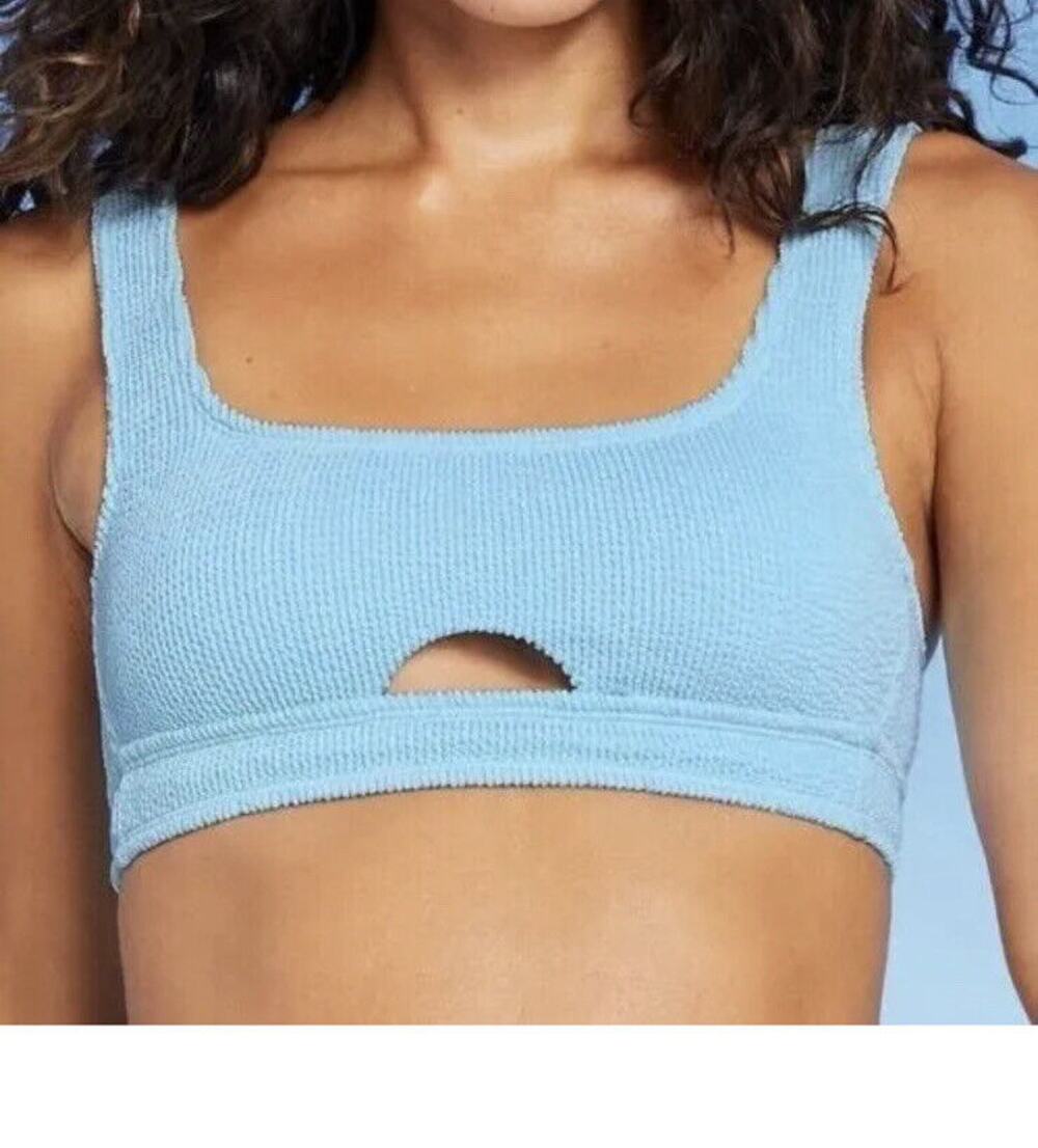Xhilaration Textured Cut Out Scoop Neck Bralette Blue Bikini Top Juniors' XL NWT